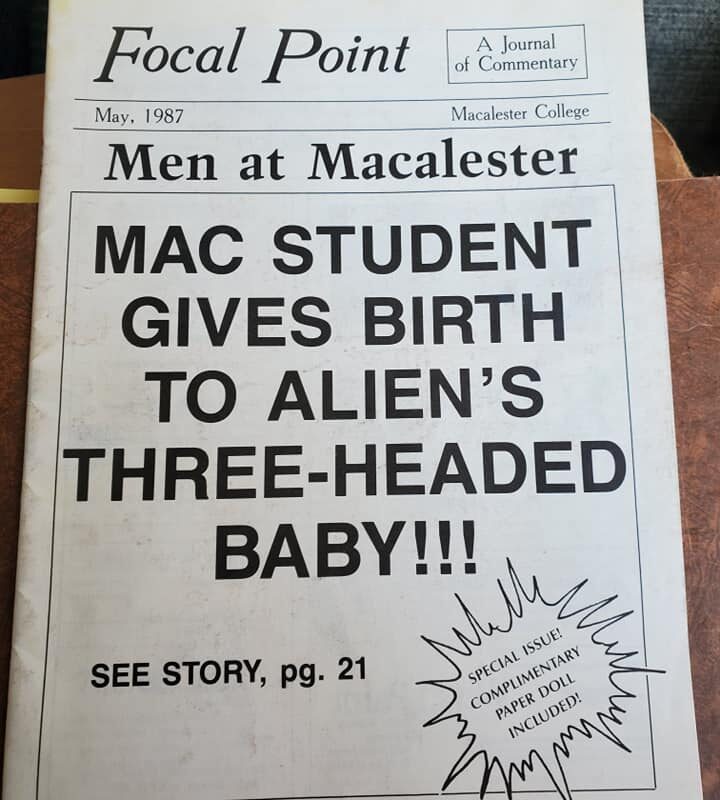 Headlines include Men at Macalester and Mac Student Gives Birth to Alien's Three-Headed Baby